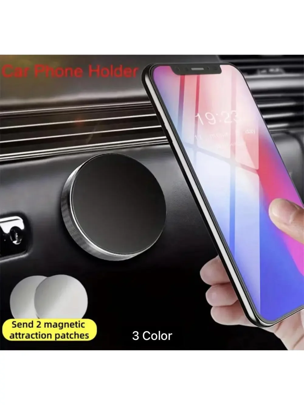 Pack Of 2 Magnetic Car Phone Holder Dashboard Mount | Metal + 2 Plates